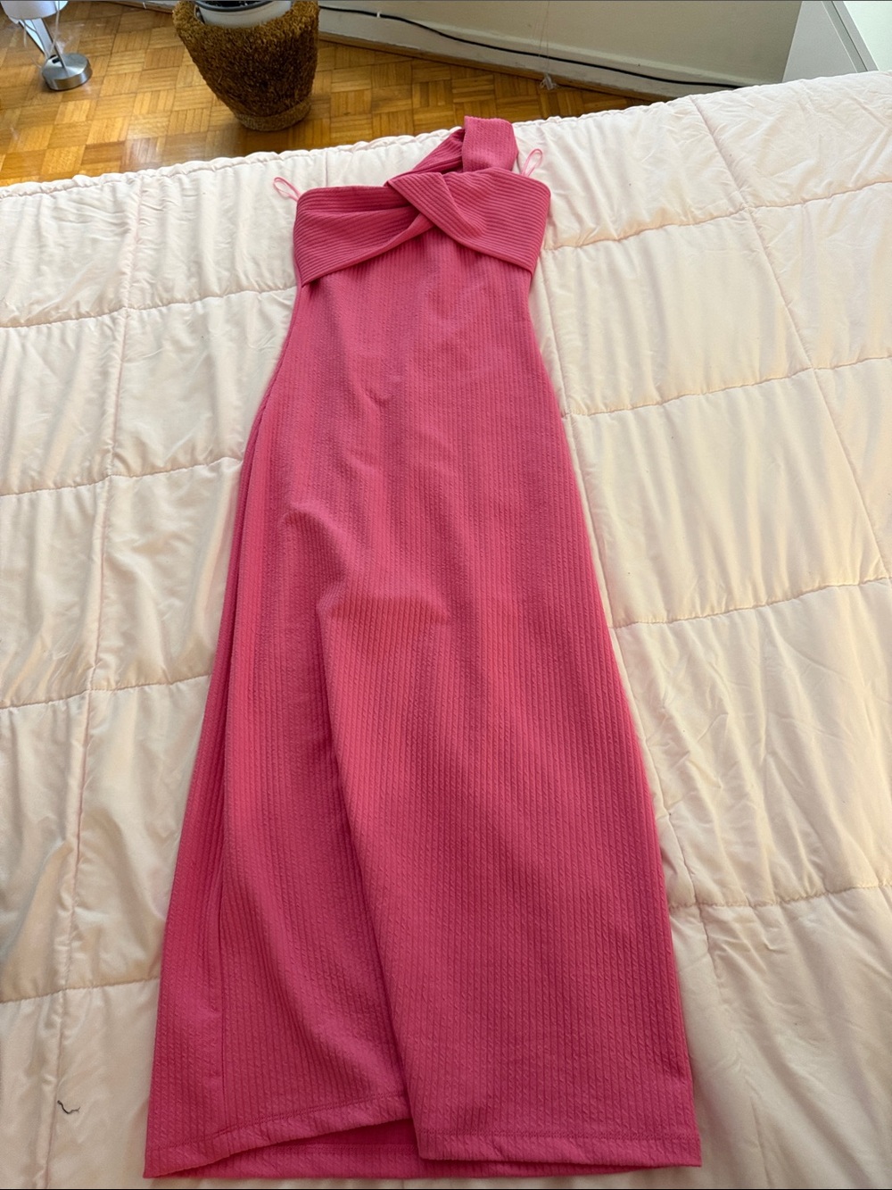 Pink Knit Twist-Detail Maxi Dress